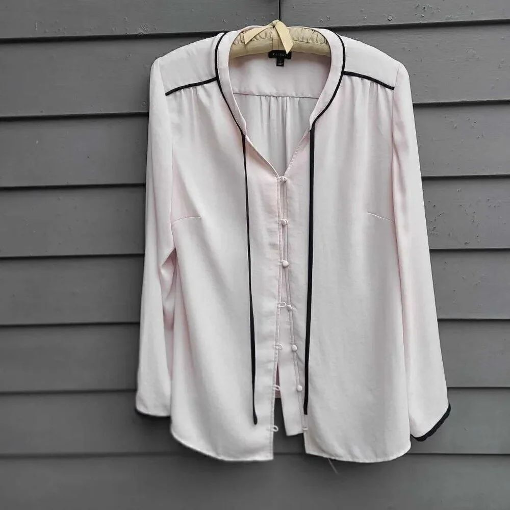 Talbots Pinkish with Black Trim Button Down Blouse with Tie size Large